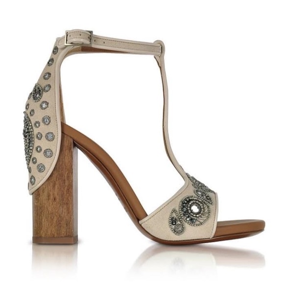 Roberto Cavalli Beaded Embellished T Strap Wooden Block Heel Sandals Bohemian 40 - Picture 2 of 16